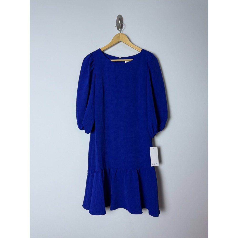 Harper‎ Rose Ruffled Hem Elbow Sleeve Mini Shift Dress Women's 8 Blue